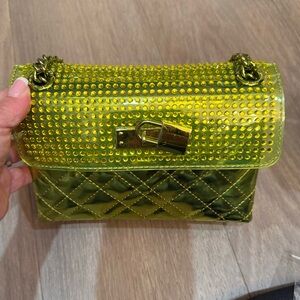 Kurt Geiger Lime Green Crystal-Embellished Quilted Shoulder Bag